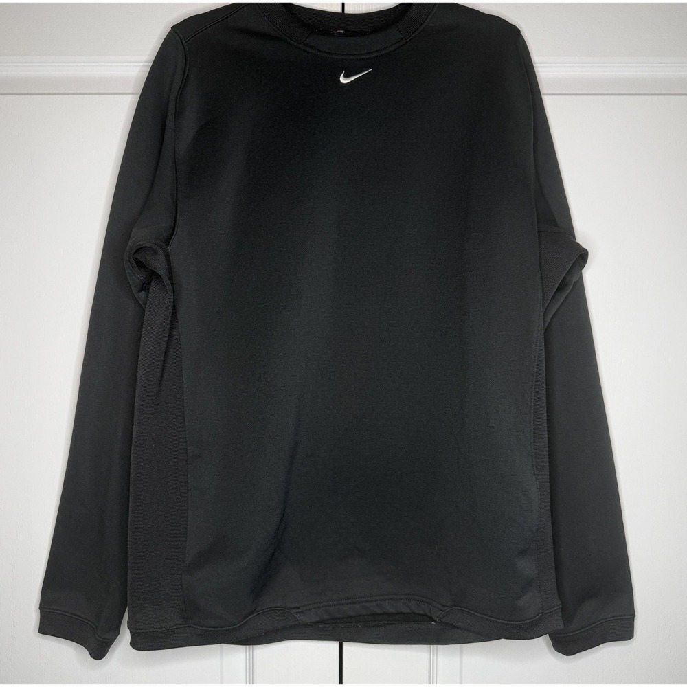 Nike Sweatshirt Mens Large Black Therma-FIT Fleece Crewneck Pullover Swoosh Logo